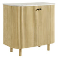 Caldera 33" Curved Solid Wood and Marble Accent Storage Cabinet - Natural