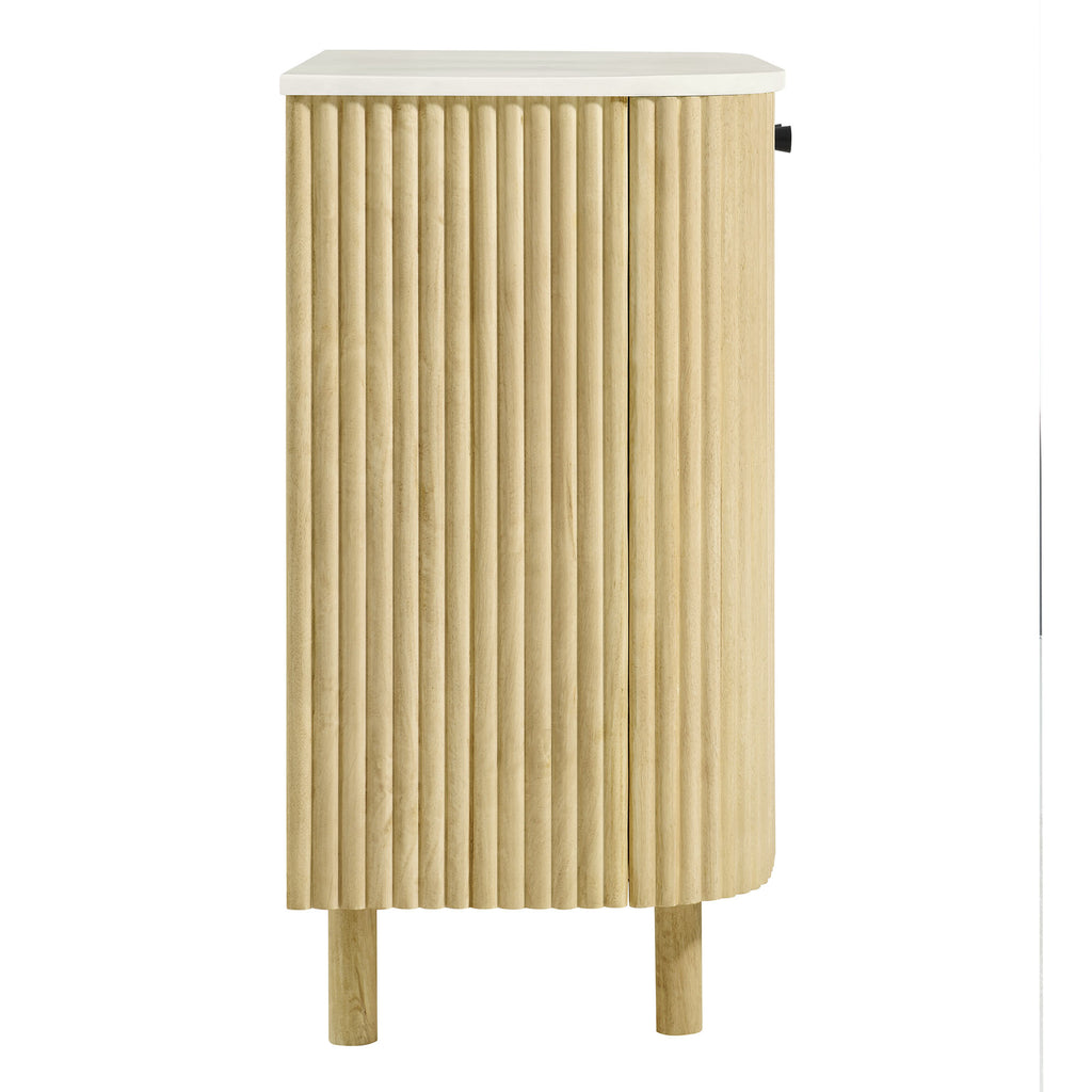 Caldera 33" Curved Solid Wood and Marble Accent Storage Cabinet - Natural