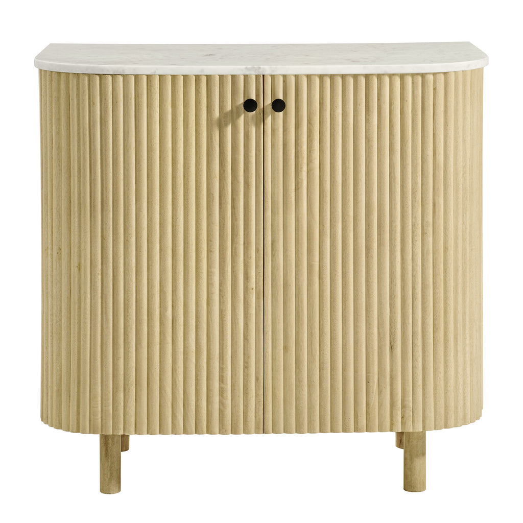 Caldera 33" Curved Solid Wood and Marble Accent Storage Cabinet - Natural