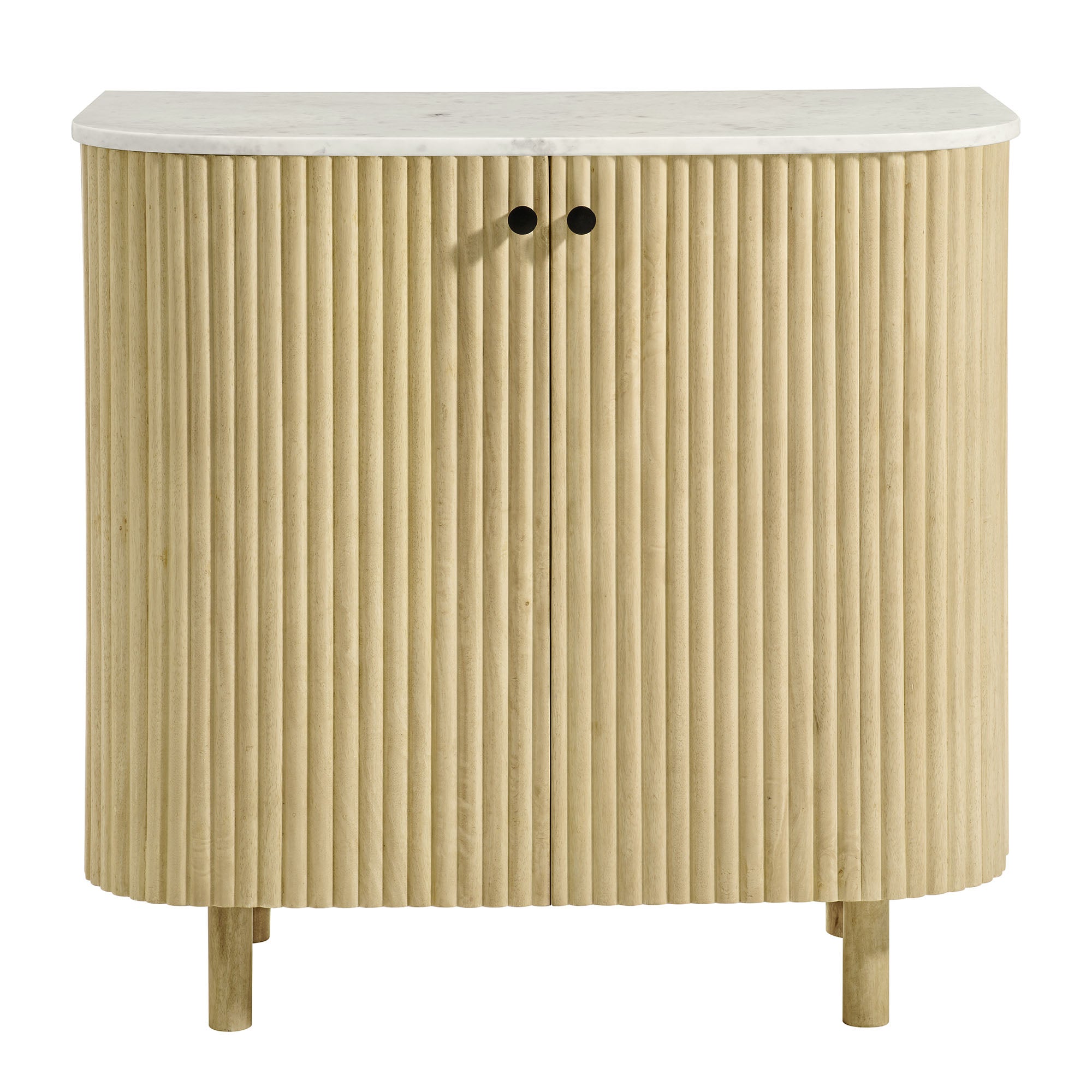 Caldera 33" Curved Solid Wood and Marble Accent Storage Cabinet - Natural