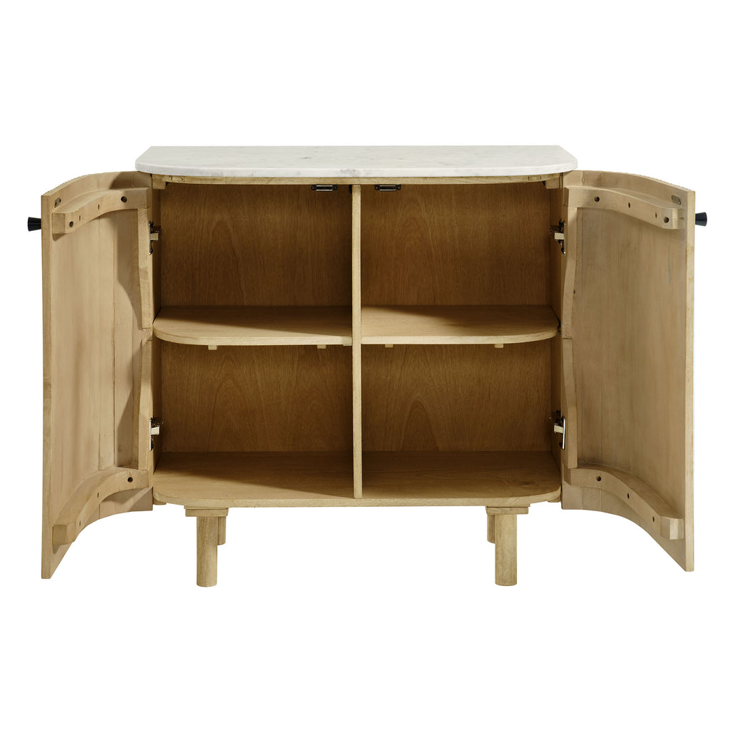 Caldera 33" Curved Solid Wood and Marble Accent Storage Cabinet - Natural
