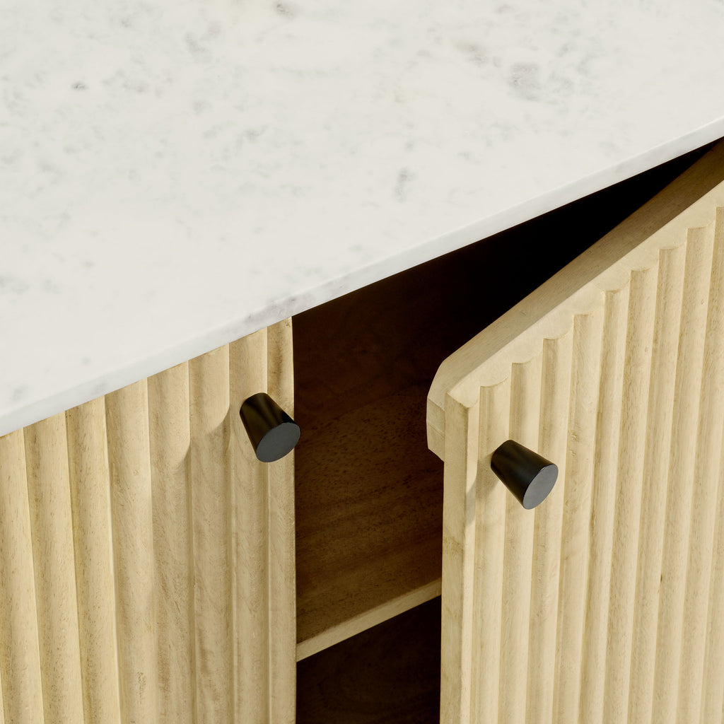 Caldera 33" Curved Solid Wood and Marble Accent Storage Cabinet - Natural