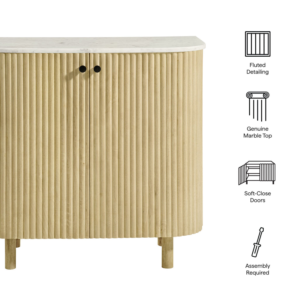 Caldera 33" Curved Solid Wood and Marble Accent Storage Cabinet - Natural