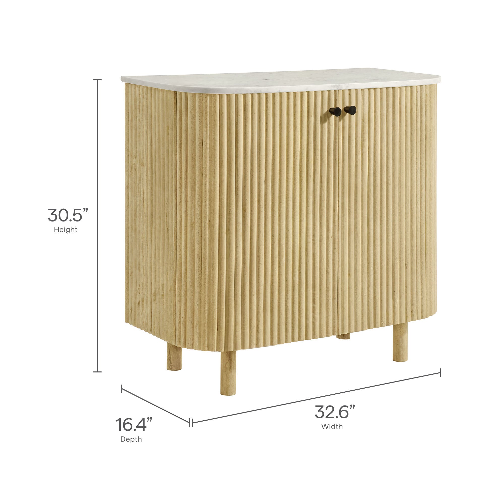 Caldera 33" Curved Solid Wood and Marble Accent Storage Cabinet - Natural