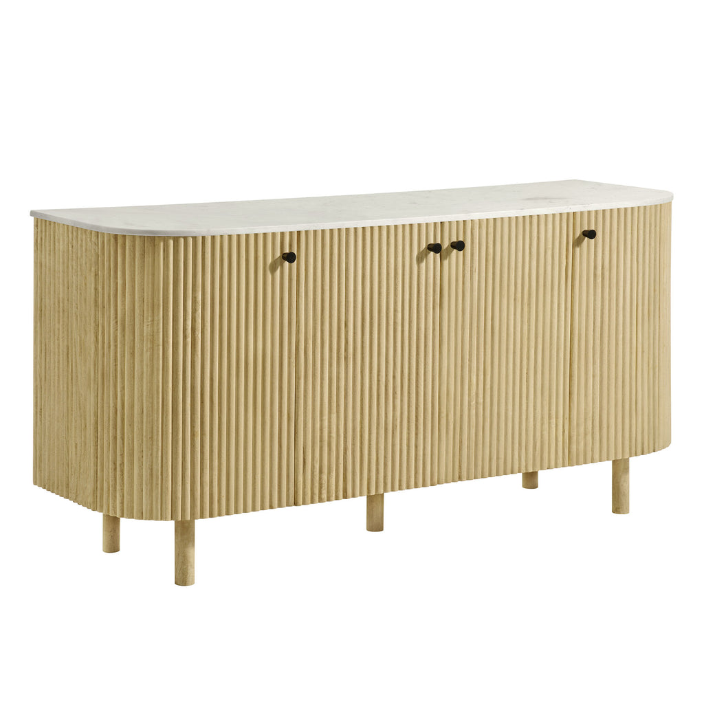 Caldera 60" Curved Solid Wood and Marble Sideboard Storage Cabinet - Natural