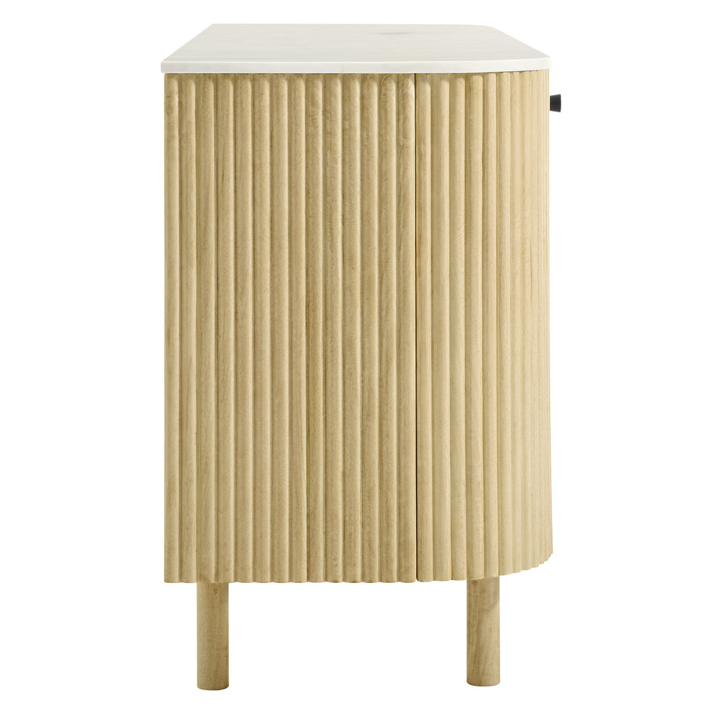 Caldera 60" Curved Solid Wood and Marble Sideboard Storage Cabinet - Natural