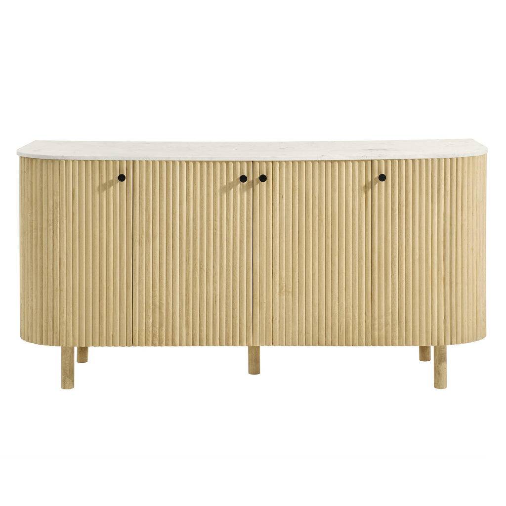 Caldera 60" Curved Solid Wood and Marble Sideboard Storage Cabinet - Natural