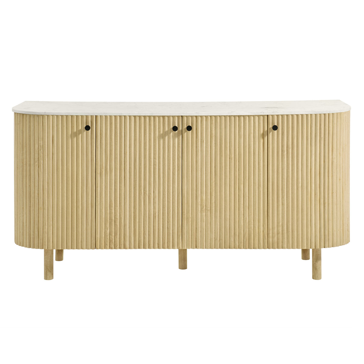 Caldera 60" Curved Solid Wood and Marble Sideboard Storage Cabinet - Natural