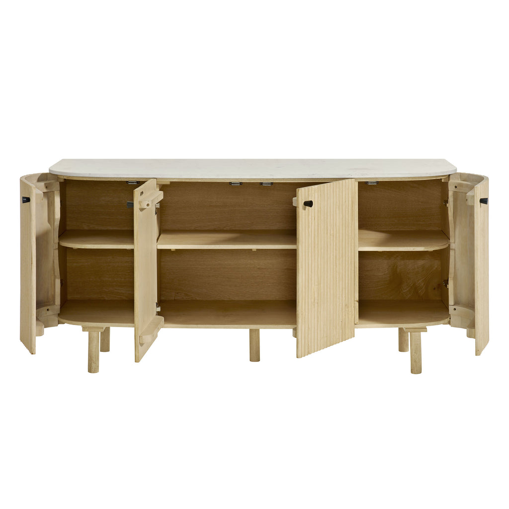 Caldera 60" Curved Solid Wood and Marble Sideboard Storage Cabinet - Natural
