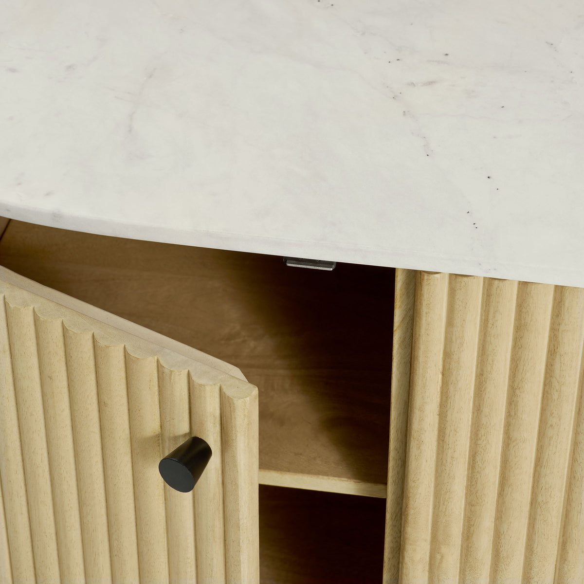 Caldera 60" Curved Solid Wood and Marble Sideboard Storage Cabinet - Natural
