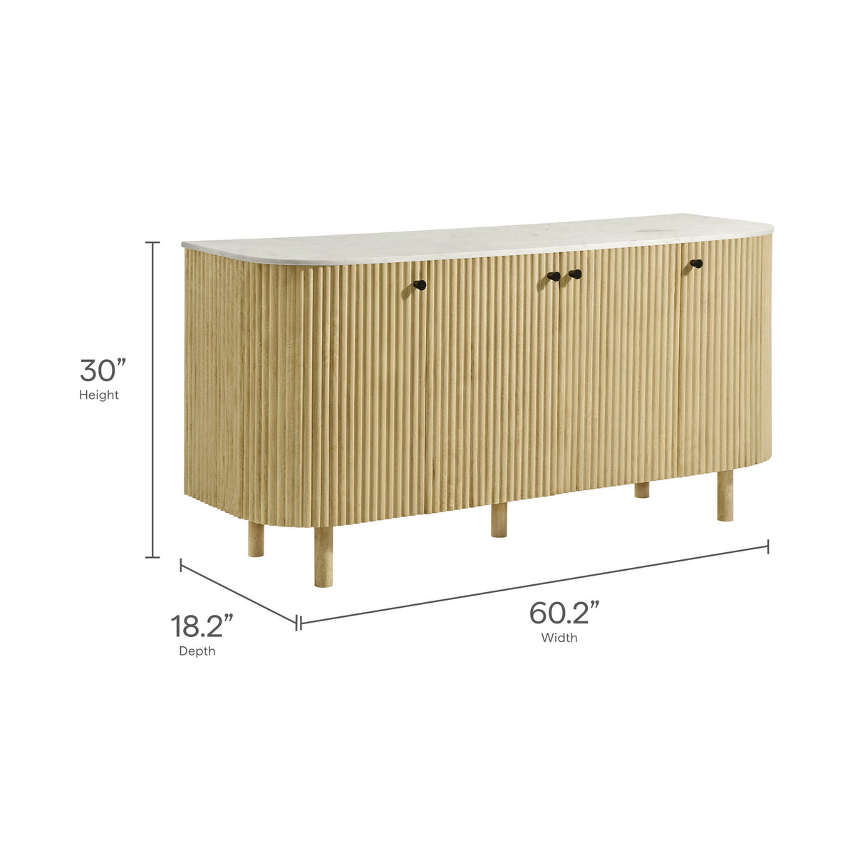 Caldera 60" Curved Solid Wood and Marble Sideboard Storage Cabinet - Natural