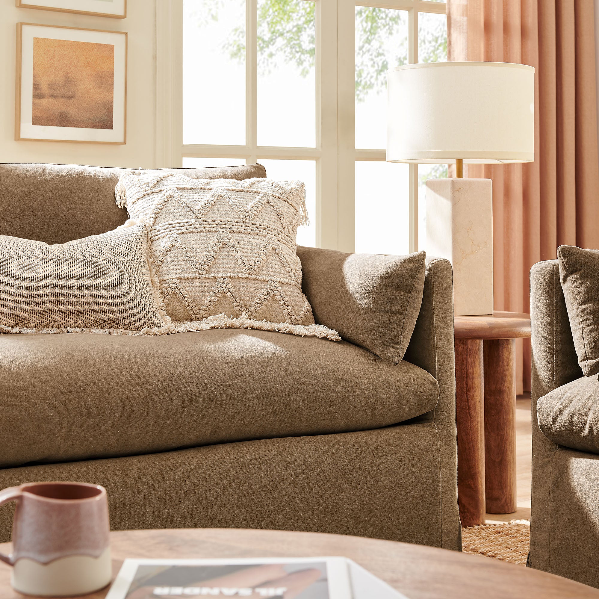 Wellfleet Slipcovered Linen-Blend Loveseat - Almond