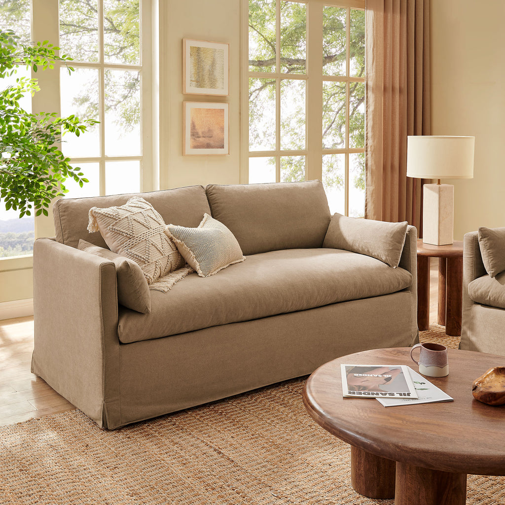 Wellfleet Slipcovered Linen-Blend Loveseat - Almond