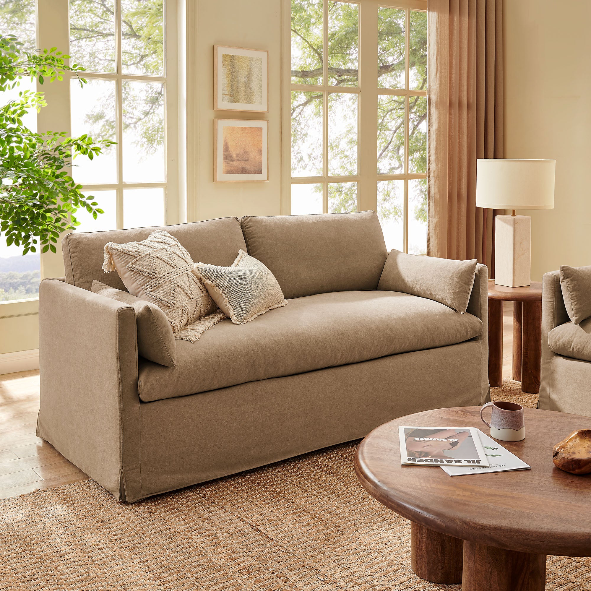 Wellfleet Slipcovered Linen-Blend Loveseat - Almond