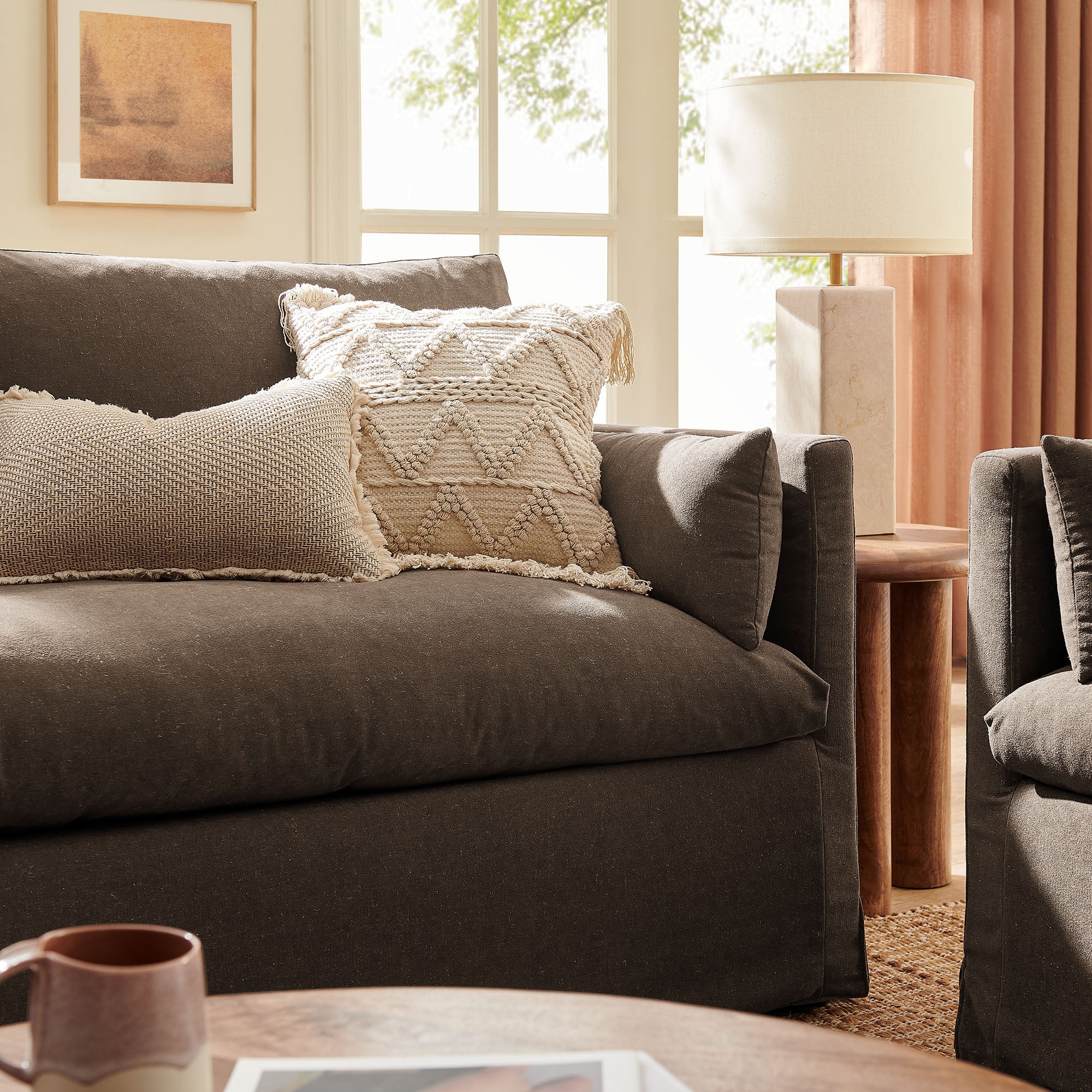 Wellfleet Slipcovered Linen-Blend Loveseat - Cocoa