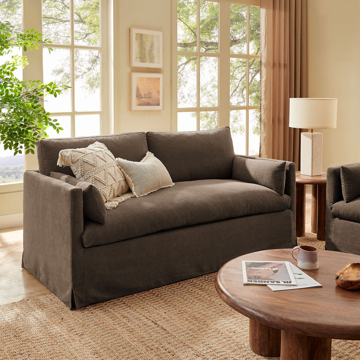 Wellfleet Slipcovered Linen-Blend Loveseat - Cocoa