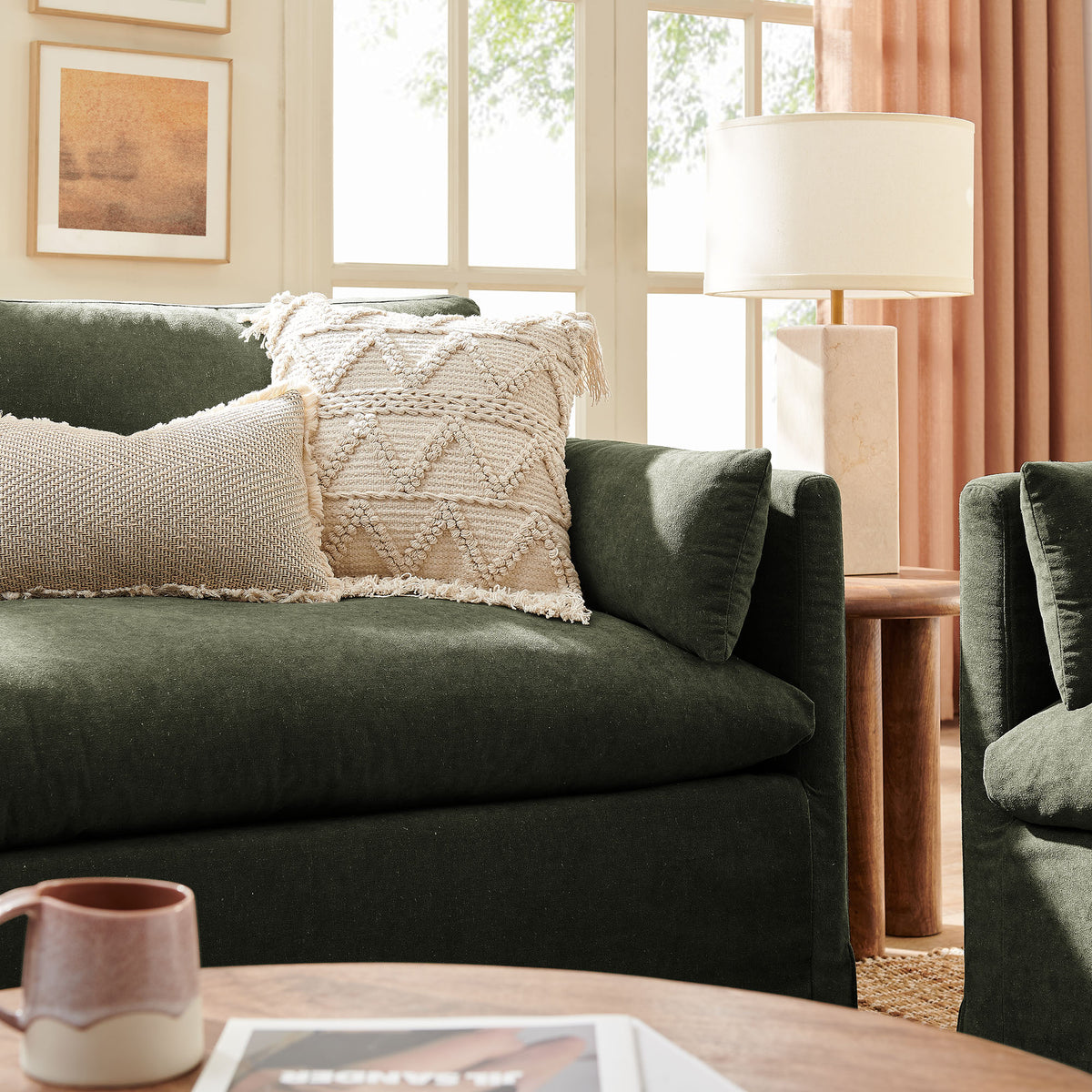 Wellfleet Slipcovered Linen-Blend Loveseat - Sage