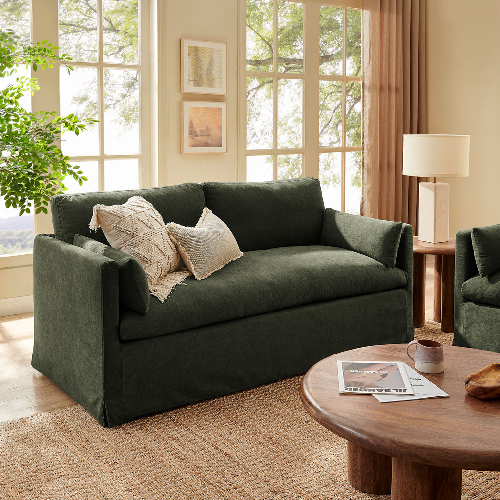 Wellfleet Slipcovered Linen-Blend Loveseat - Sage