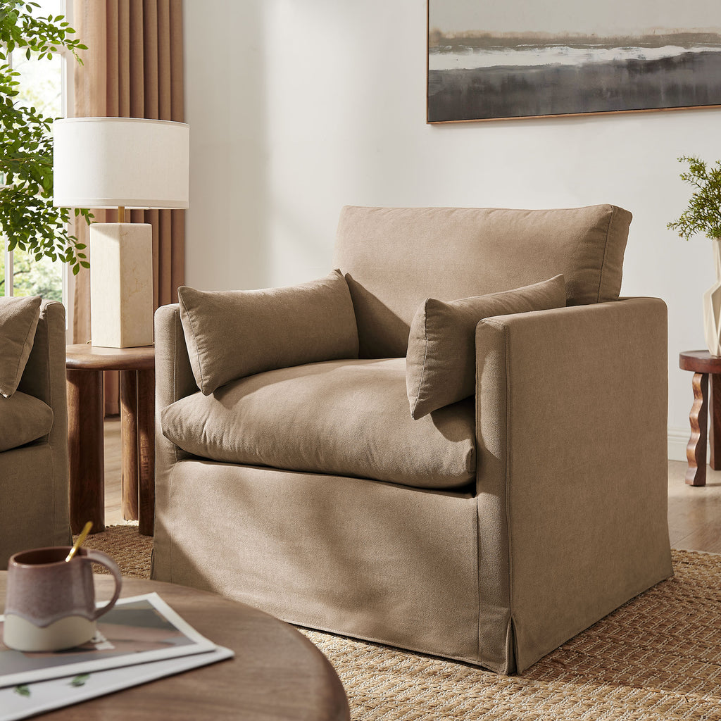 Wellfleet Slipcovered Linen-Blend Armchair - Almond