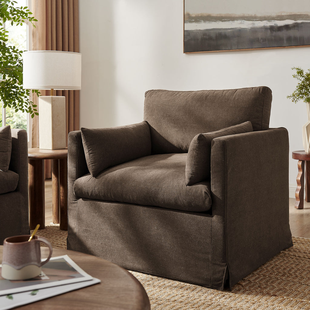 Wellfleet Slipcovered Linen-Blend Armchair - Cocoa