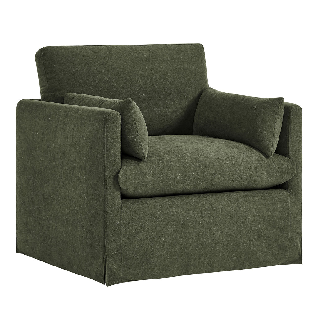 Wellfleet Slipcovered Linen-Blend Armchair - Sage