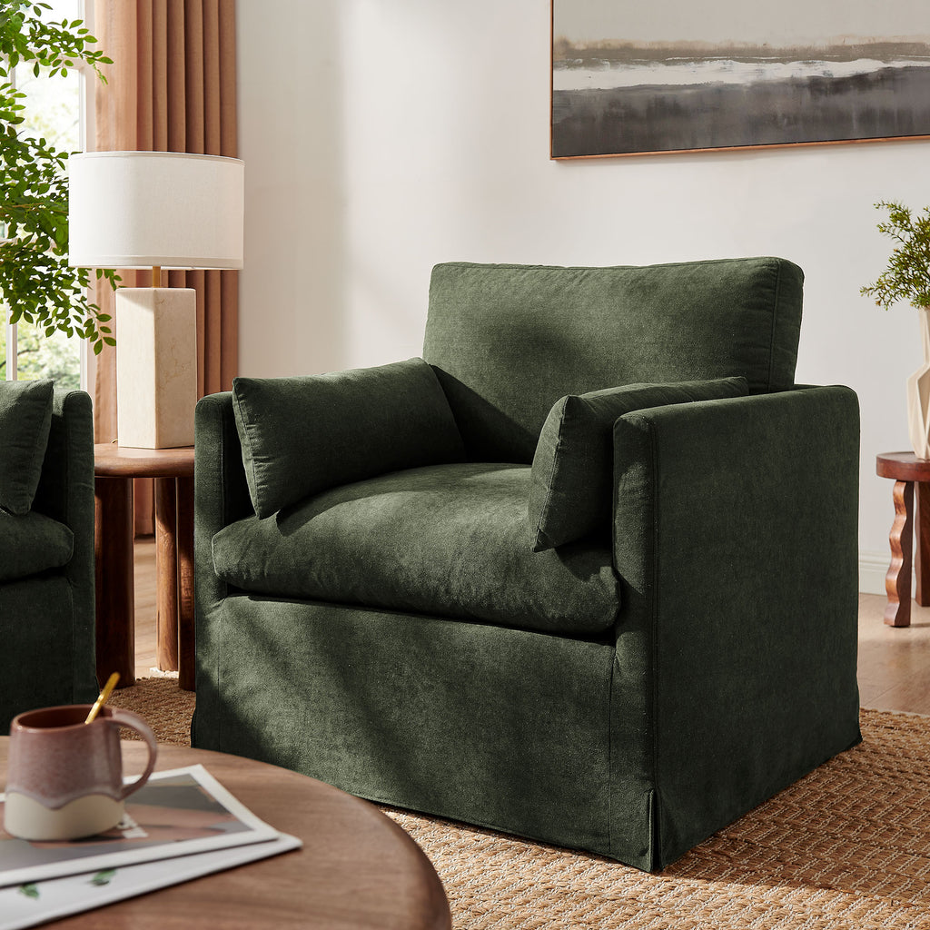 Wellfleet Slipcovered Linen-Blend Armchair - Sage