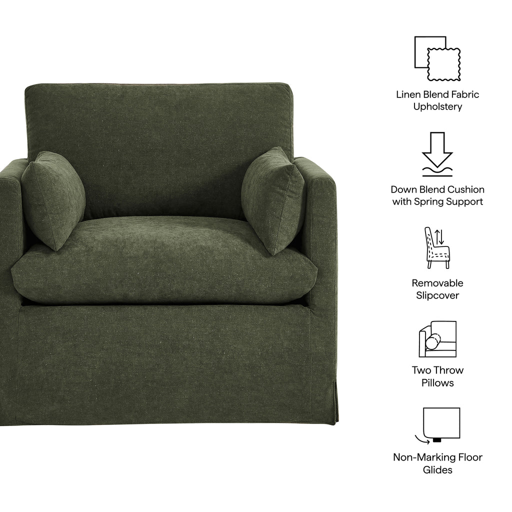 Wellfleet Slipcovered Linen-Blend Armchair - Sage