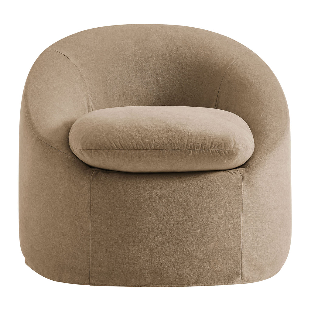 Sadie Slipcovered Linen-Blend Round Accent Chair - Almond
