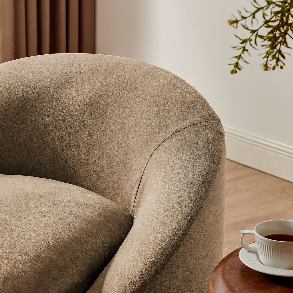Sadie Slipcovered Linen-Blend Round Accent Chair - Almond