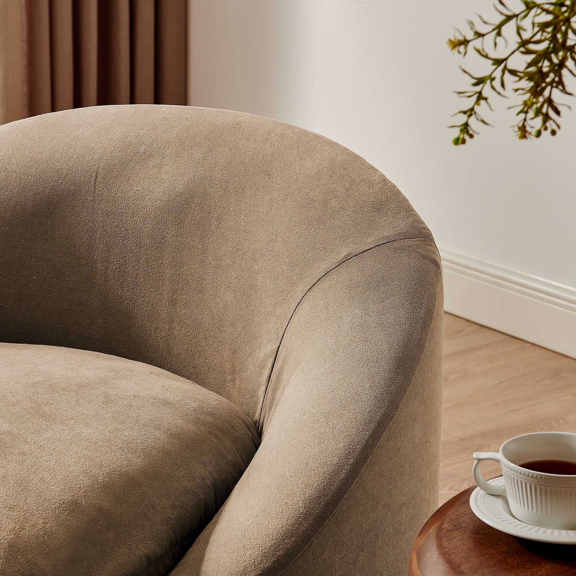 Sadie Slipcovered Linen-Blend Round Accent Chair - Almond