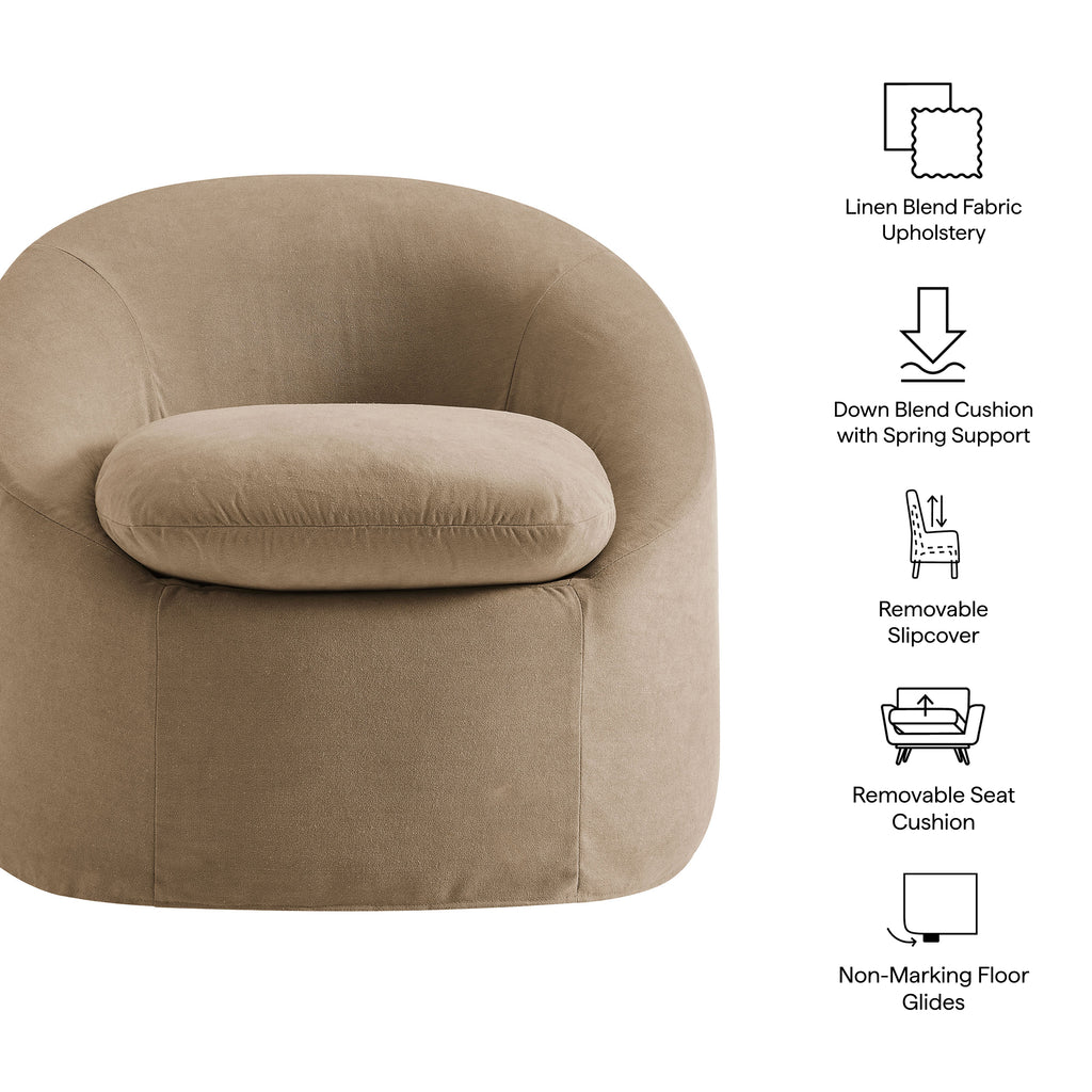 Sadie Slipcovered Linen-Blend Round Accent Chair - Almond
