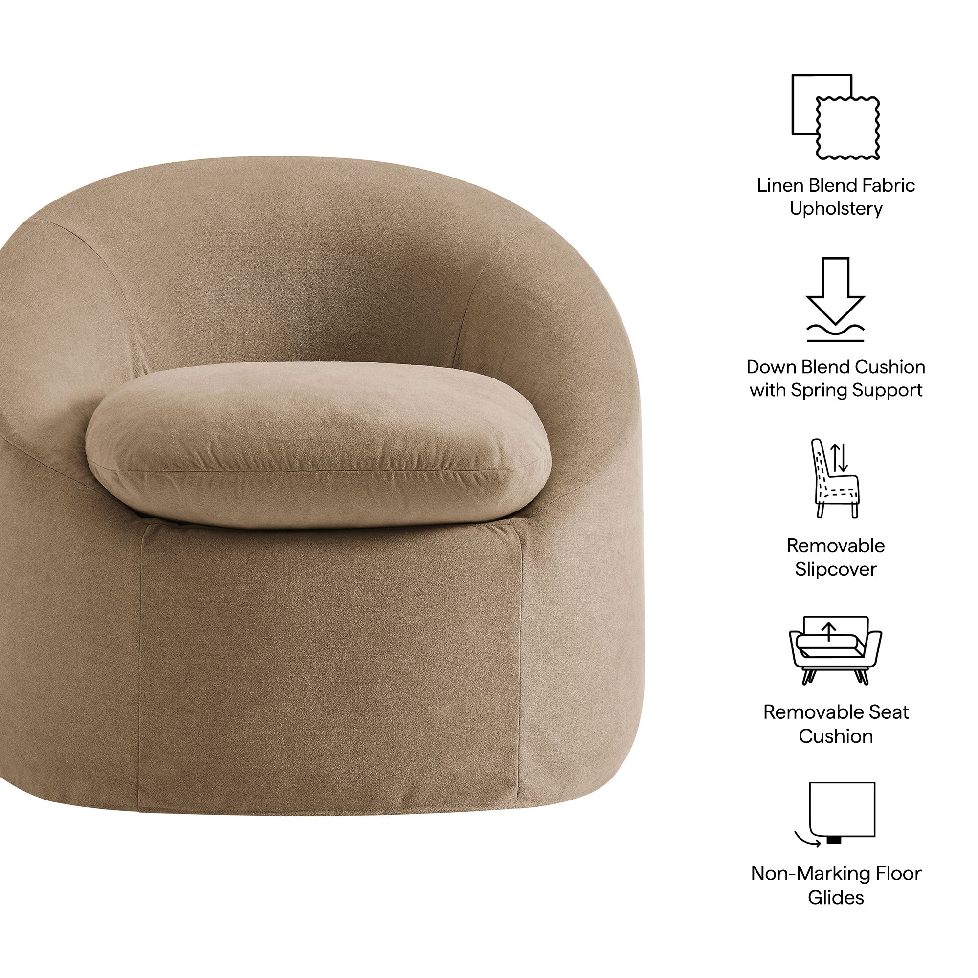Sadie Slipcovered Linen-Blend Round Accent Chair - Almond