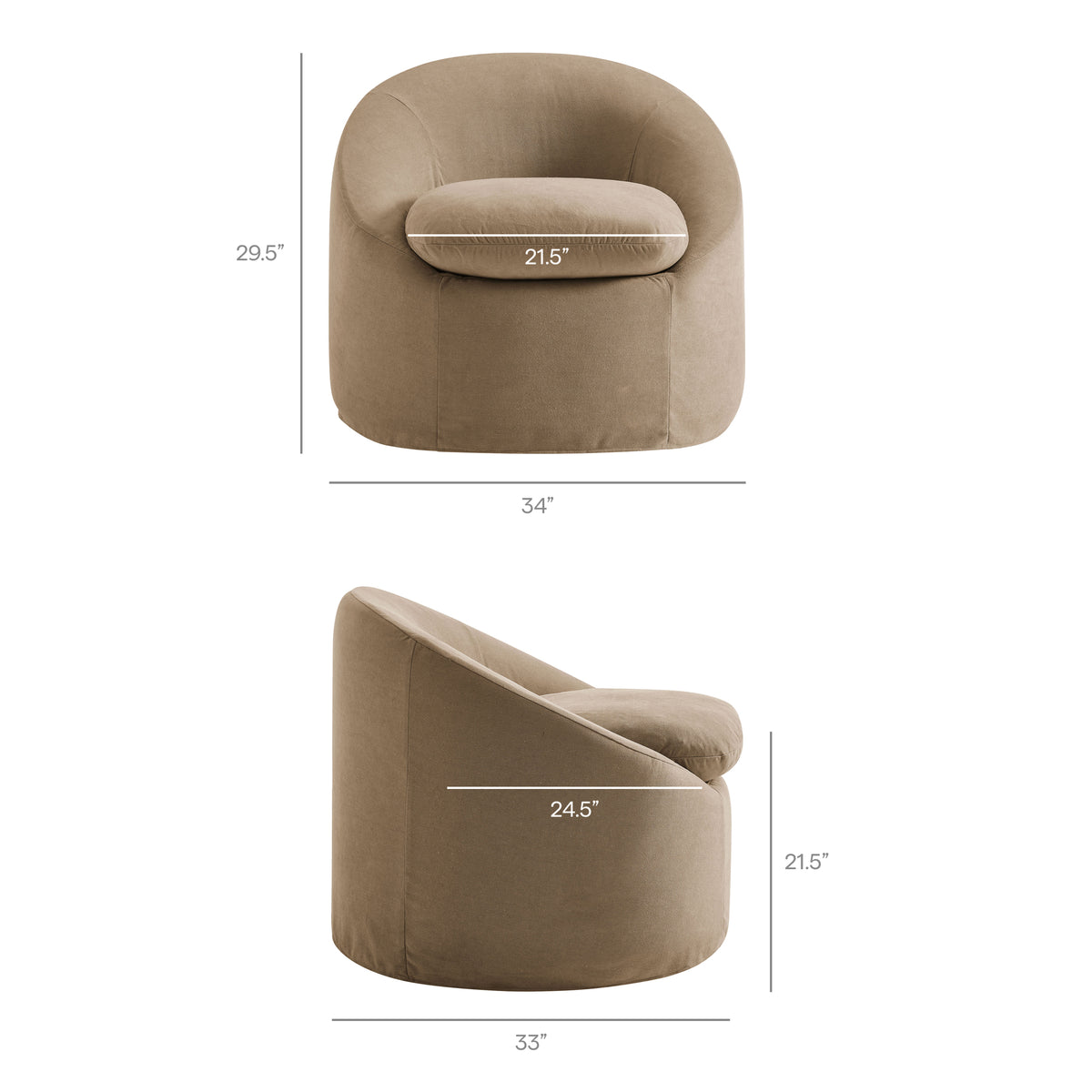 Sadie Slipcovered Linen-Blend Round Accent Chair - Almond
