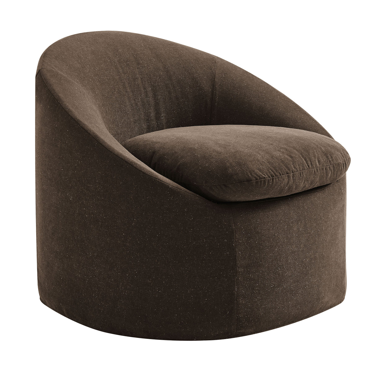 Sadie Slipcovered Linen-Blend Round Accent Chair - Cocoa