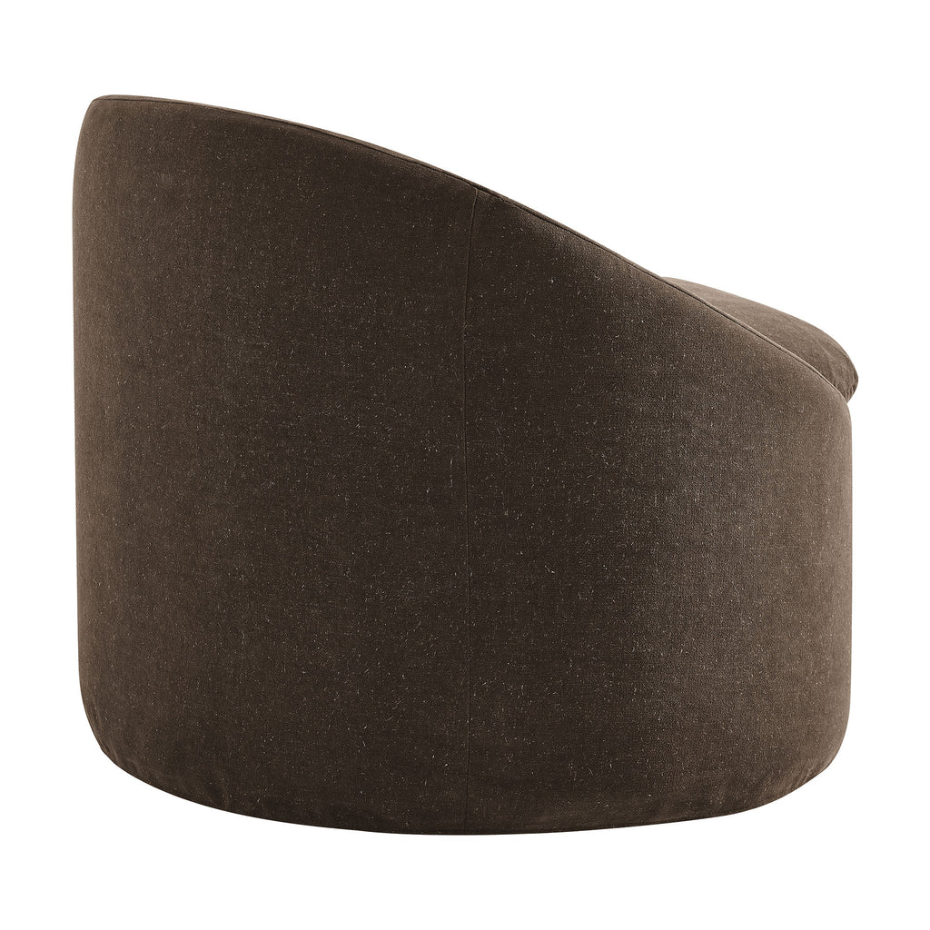 Sadie Slipcovered Linen-Blend Round Accent Chair - Cocoa