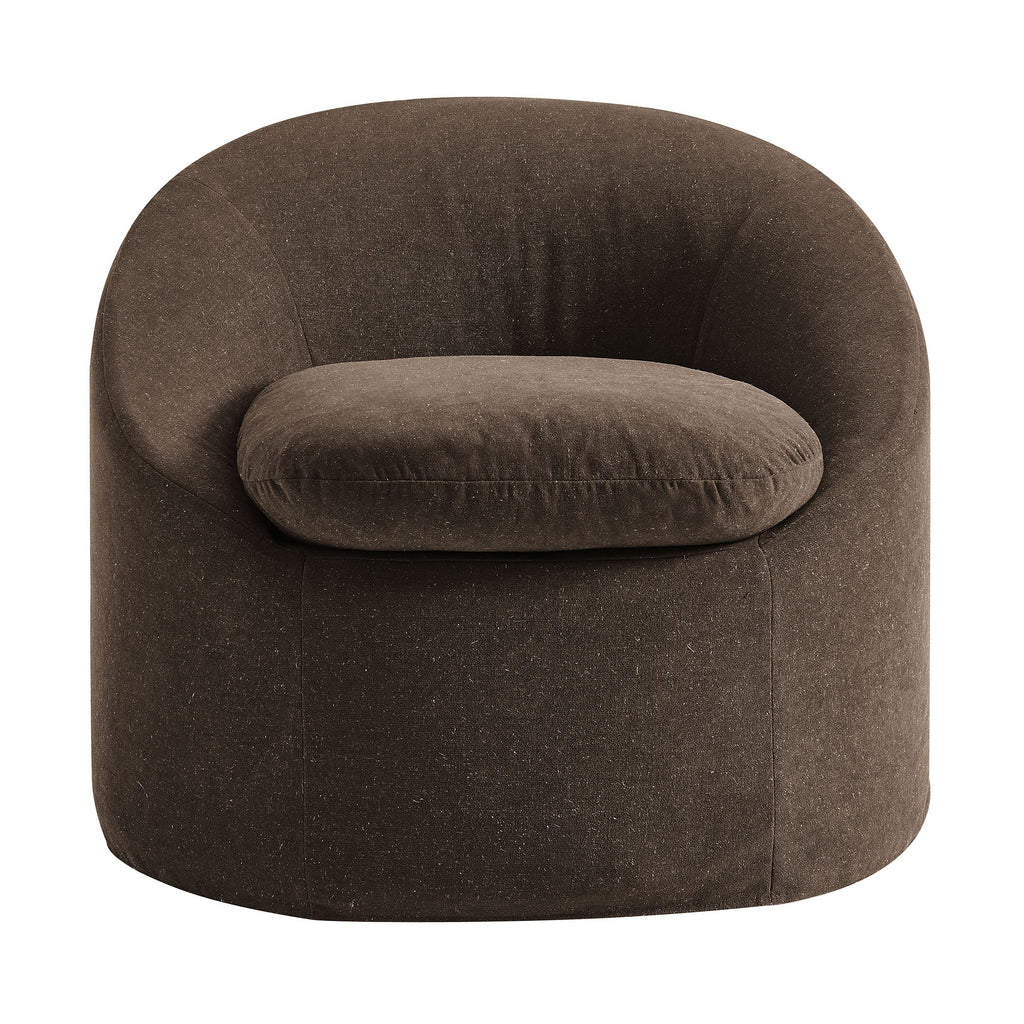 Sadie Slipcovered Linen-Blend Round Accent Chair - Cocoa