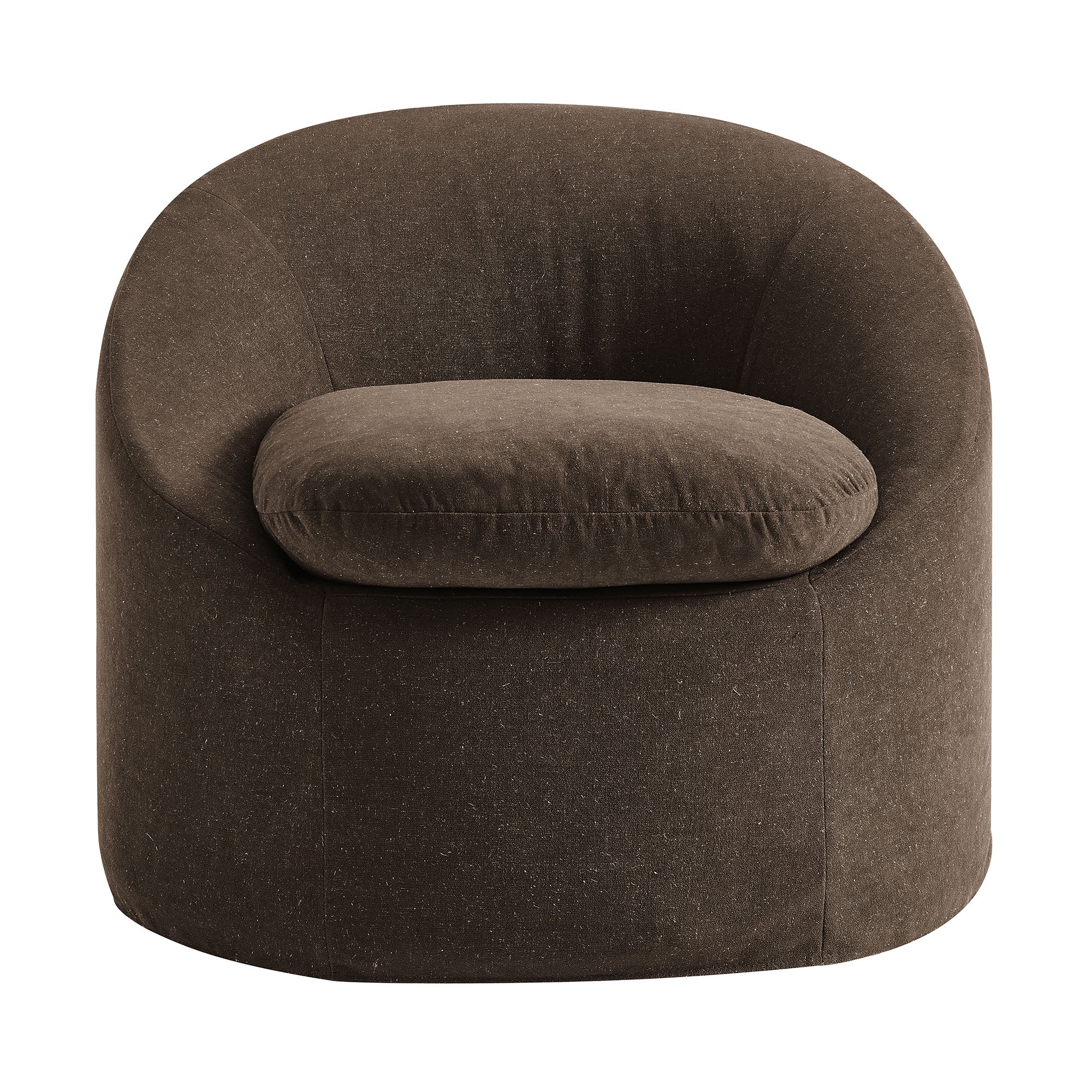 Sadie Slipcovered Linen-Blend Round Accent Chair - Cocoa