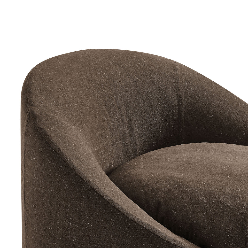 Sadie Slipcovered Linen-Blend Round Accent Chair - Cocoa