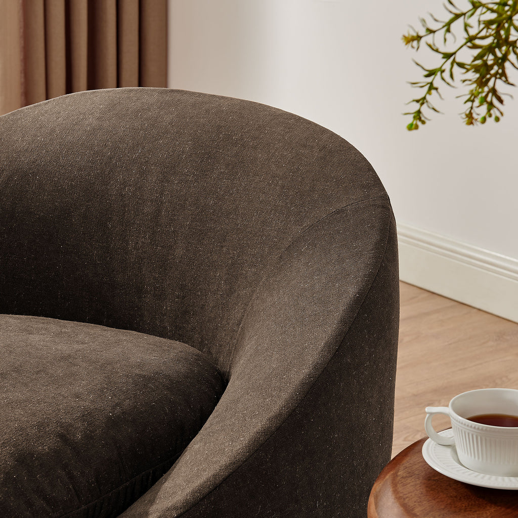 Sadie Slipcovered Linen-Blend Round Accent Chair - Cocoa