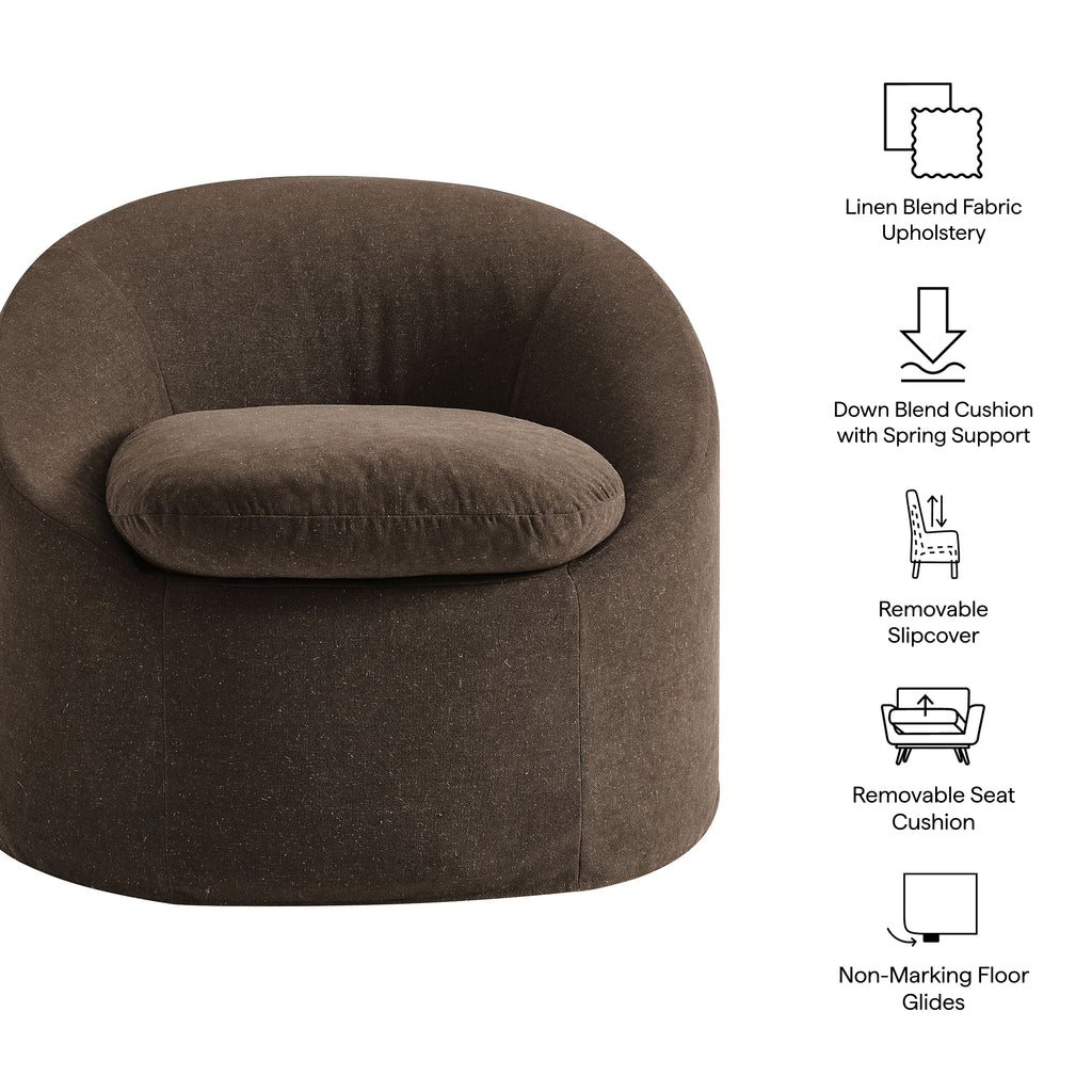 Sadie Slipcovered Linen-Blend Round Accent Chair - Cocoa