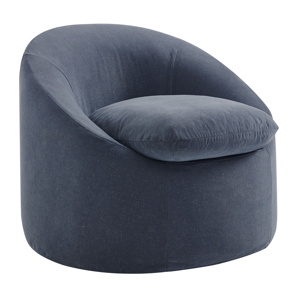 Sadie Slipcovered Linen-Blend Round Accent Chair - Denim
