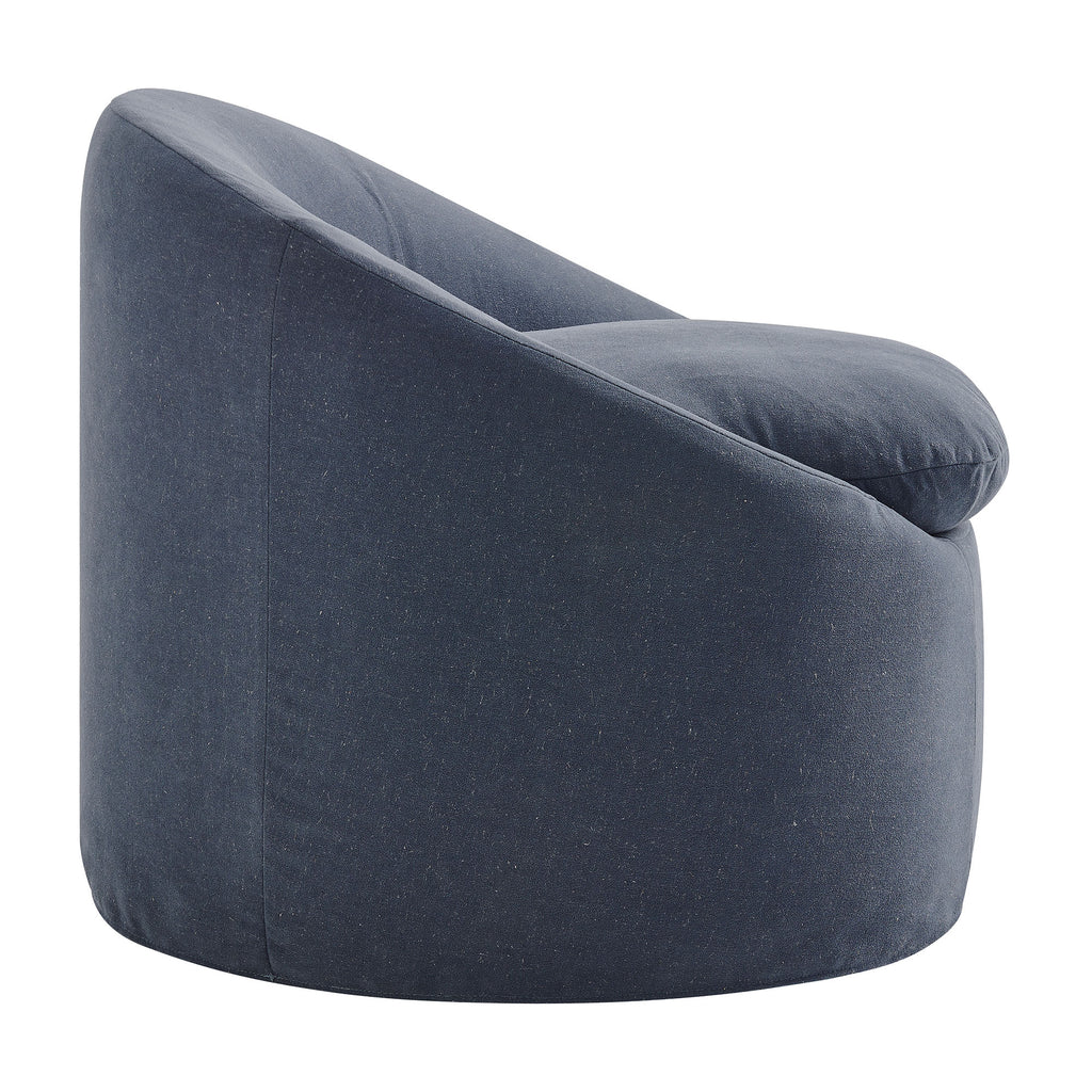 Sadie Slipcovered Linen-Blend Round Accent Chair - Denim