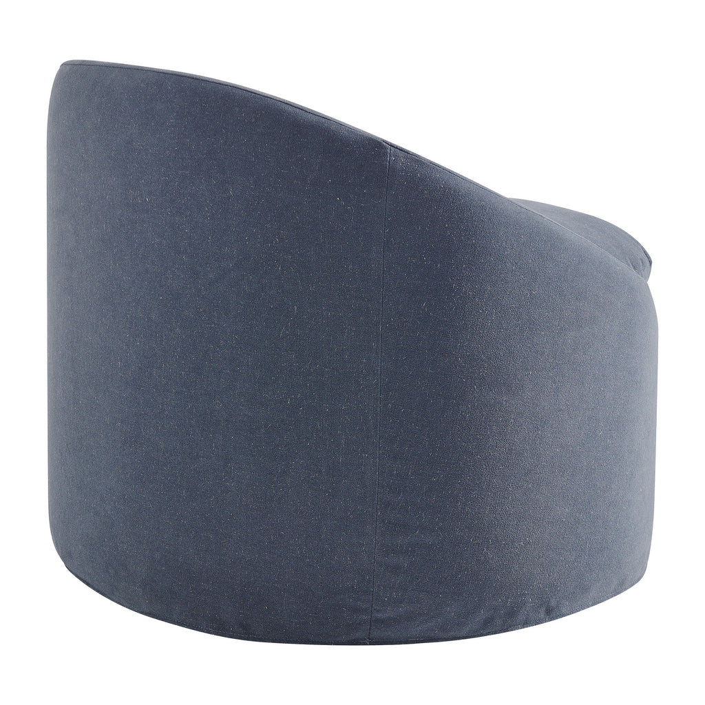 Sadie Slipcovered Linen-Blend Round Accent Chair - Denim