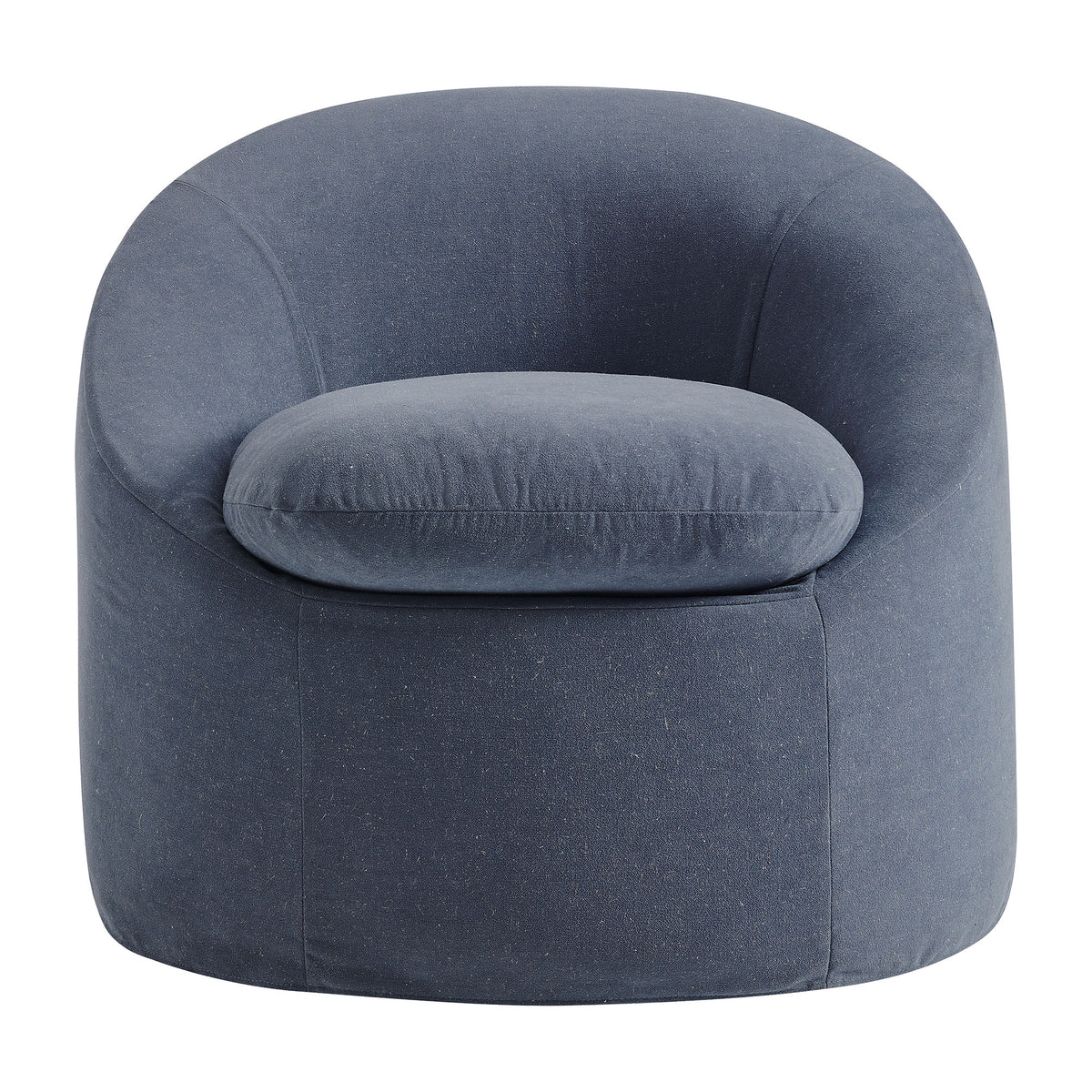 Sadie Slipcovered Linen-Blend Round Accent Chair - Denim