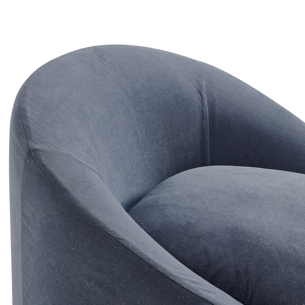 Sadie Slipcovered Linen-Blend Round Accent Chair - Denim