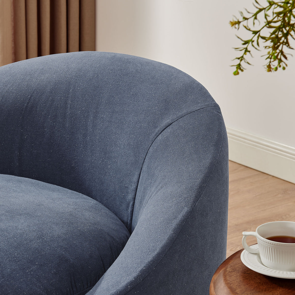 Sadie Slipcovered Linen-Blend Round Accent Chair - Denim