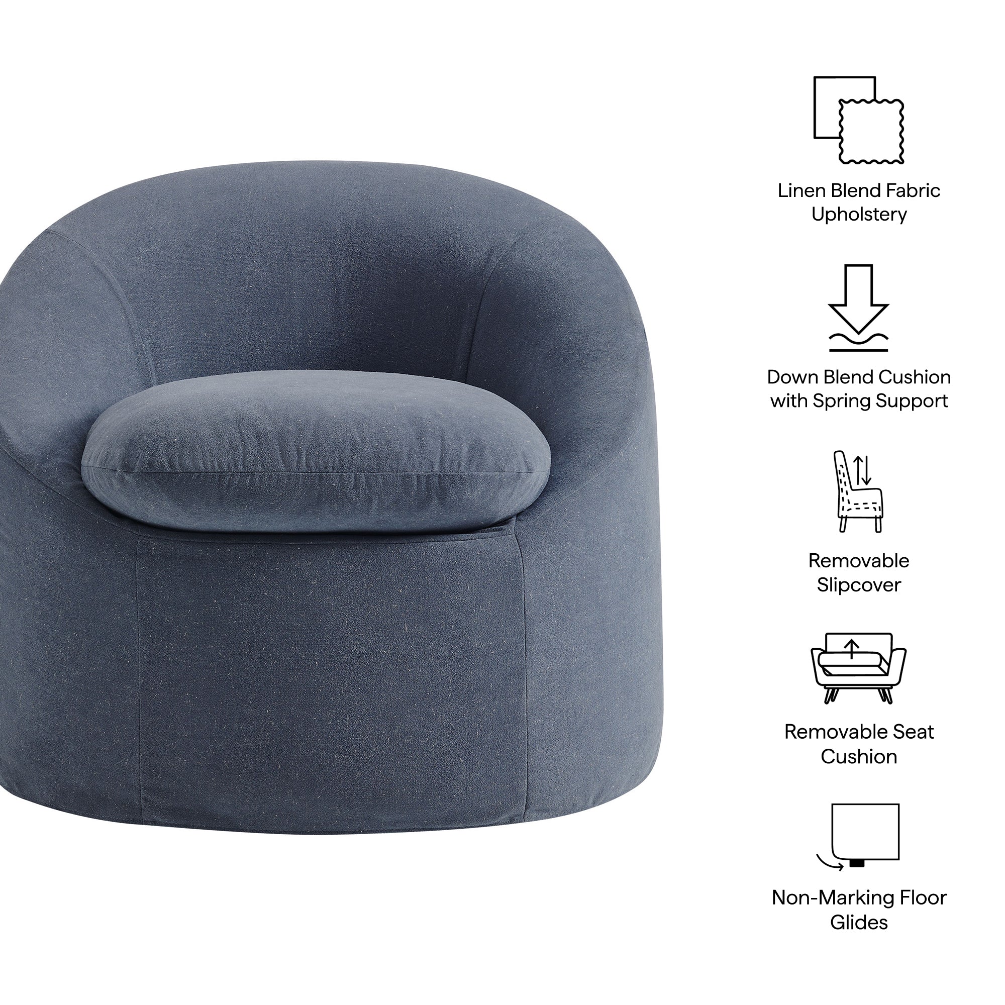 Sadie Slipcovered Linen-Blend Round Accent Chair - Denim