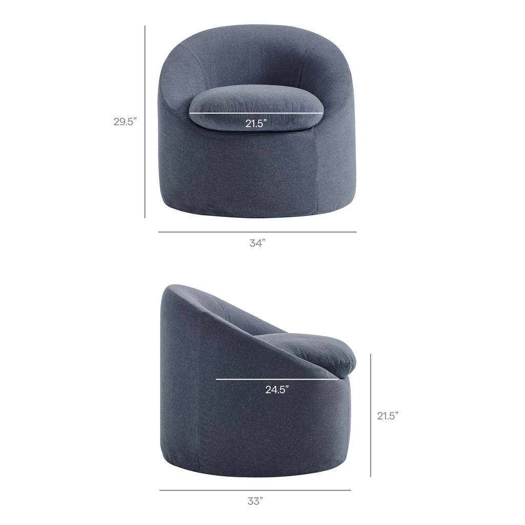 Sadie Slipcovered Linen-Blend Round Accent Chair - Denim