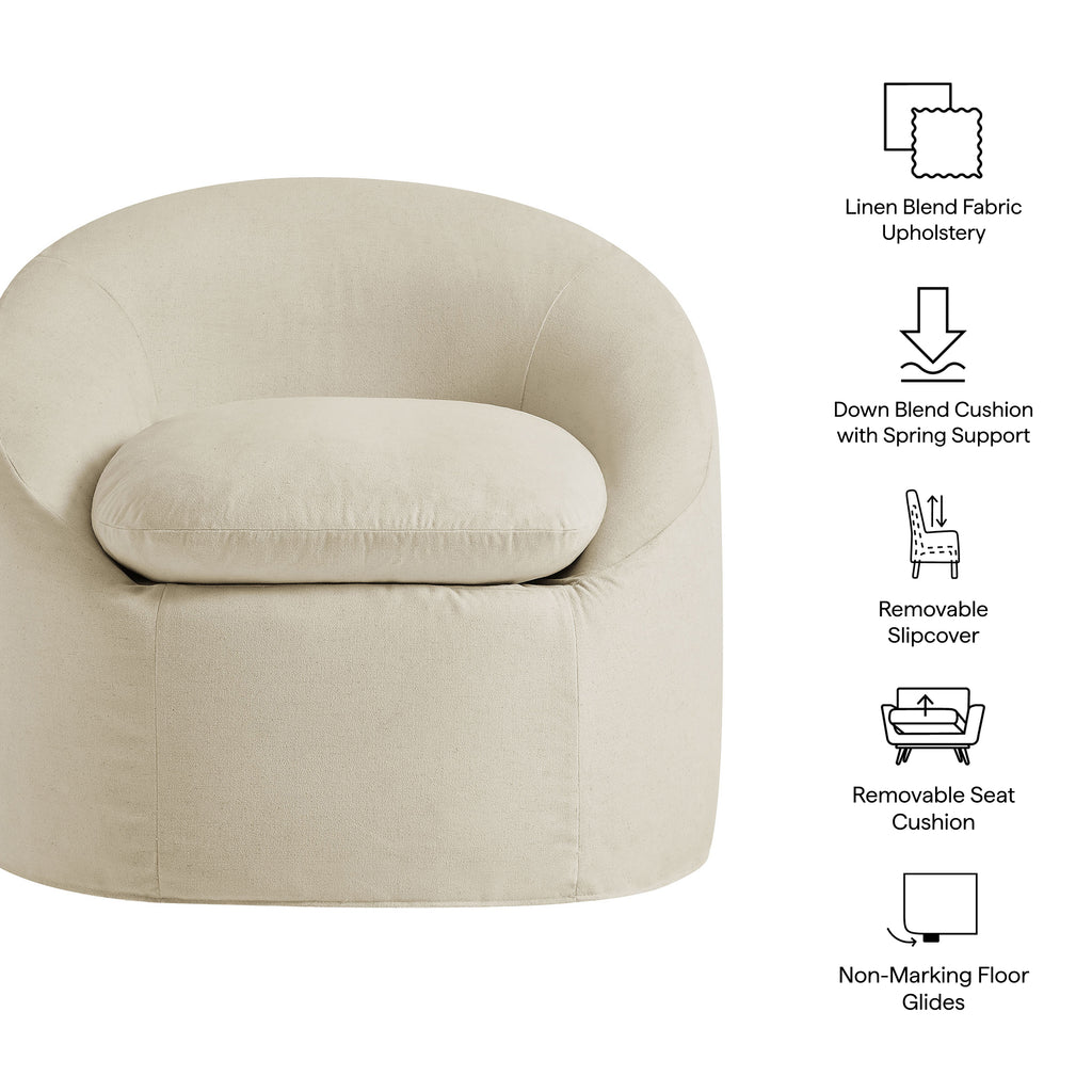 Sadie Slipcovered Linen-Blend Round Accent Chair