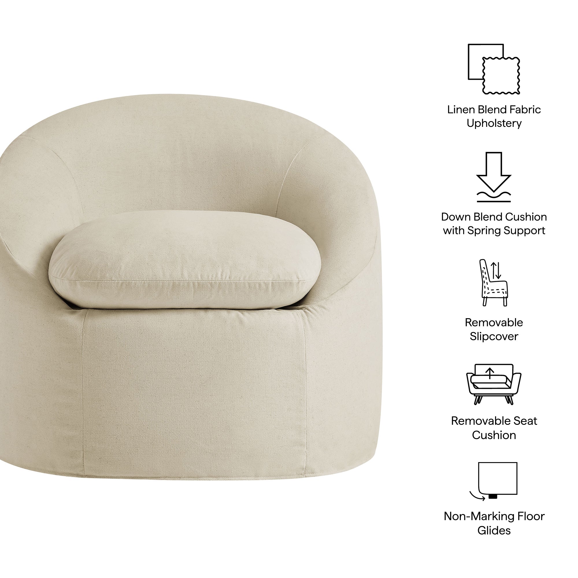 Sadie Slipcovered Linen-Blend Round Accent Chair